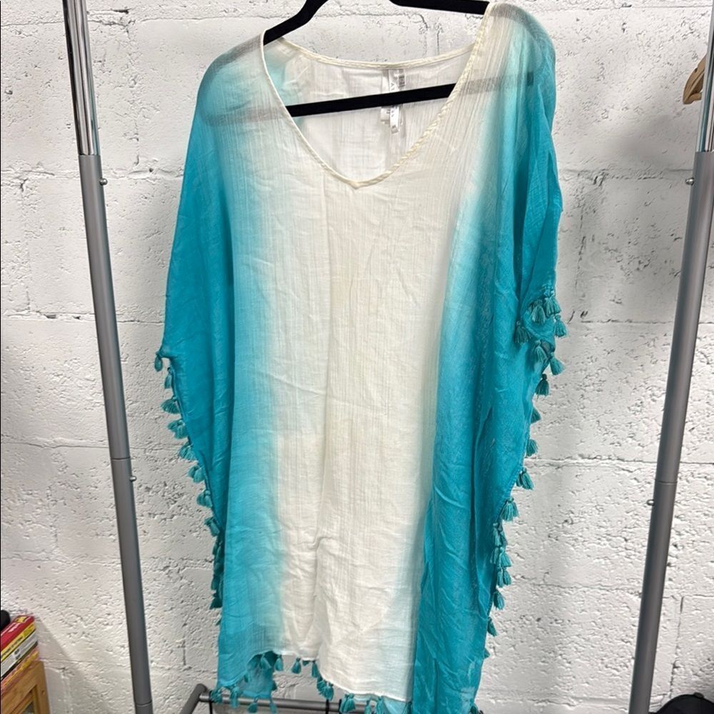SEAFOLLY White and Blue Tassled Tunic - Cover Up - One Size - LIKE NEW